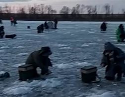  Пензенцы устроили массовую рыбалку на тонком льду.ВИДЕО 